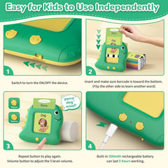 Talking Flash Card Learning Educational Toy, Talking Flash Cards with 224 Words 112 Double Sided Cards Preschool Sensory Toys, Dinosaur Montessori Toys