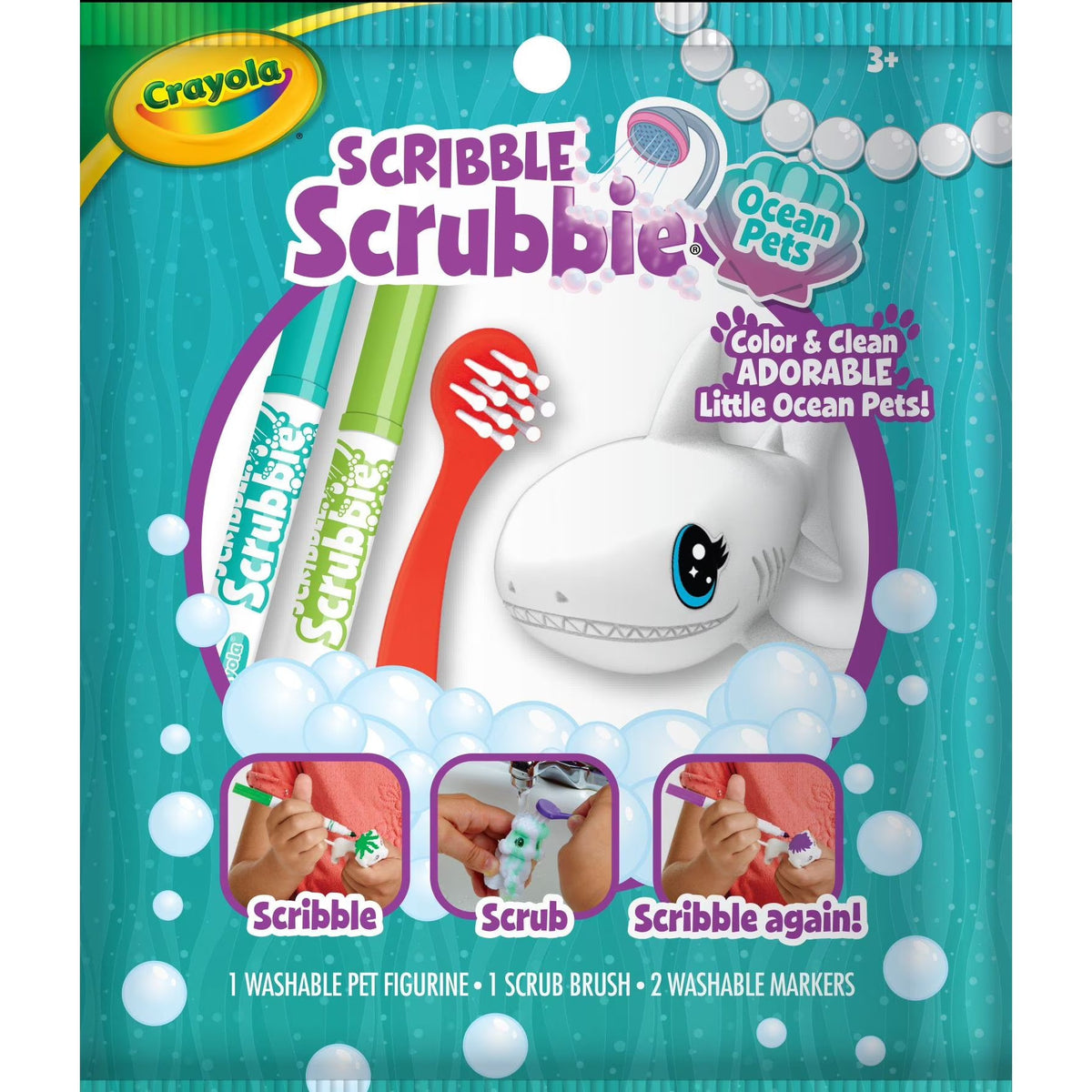 Crayola Scribble Scrubbie Pets, 1 Ct Mystery Ocean Animal Toys with Markers, Arts and Crafts, Coloring Gift for Kids, Ages 3+